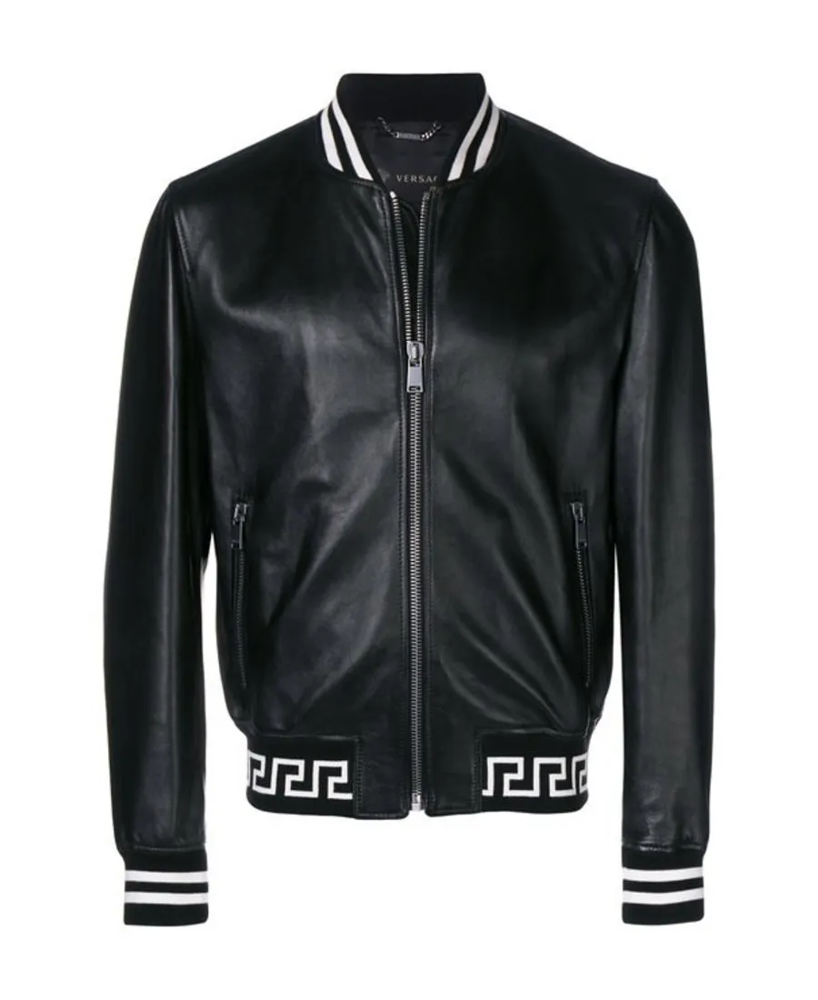 Zippered Leather Bomber Jacket