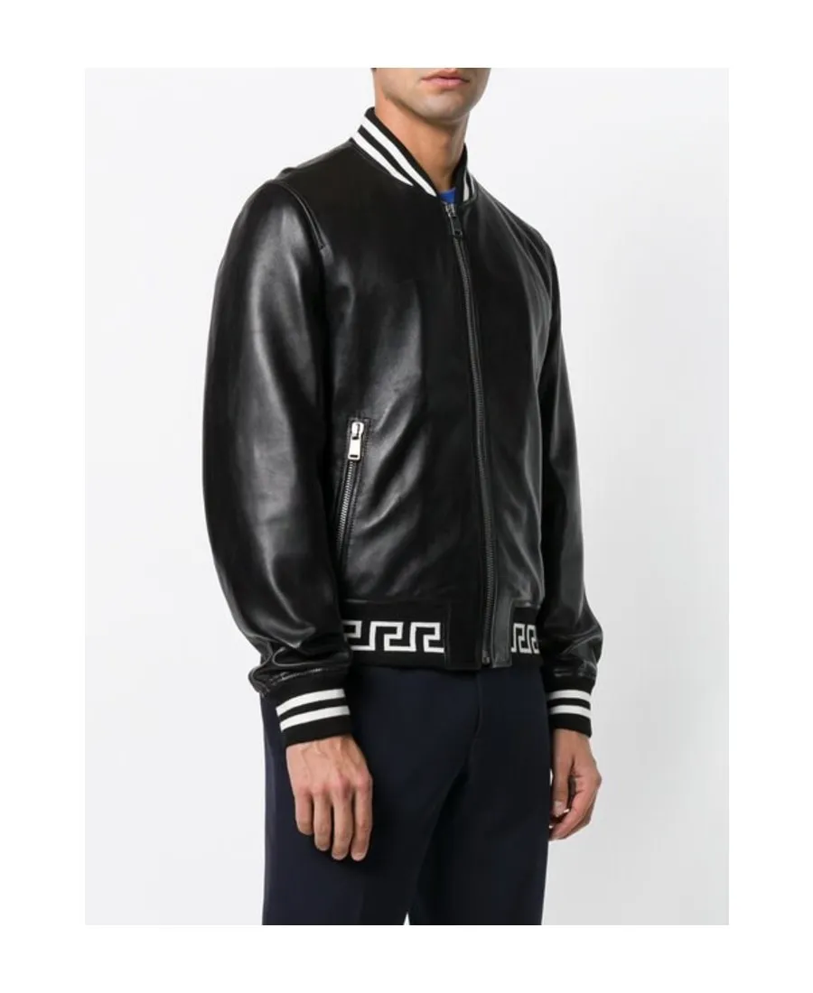 Zippered Leather Bomber Jacket