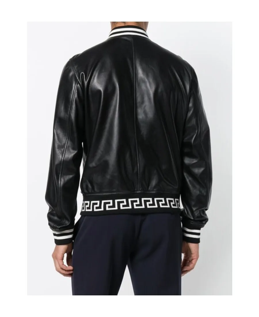 Zippered Leather Bomber Jacket