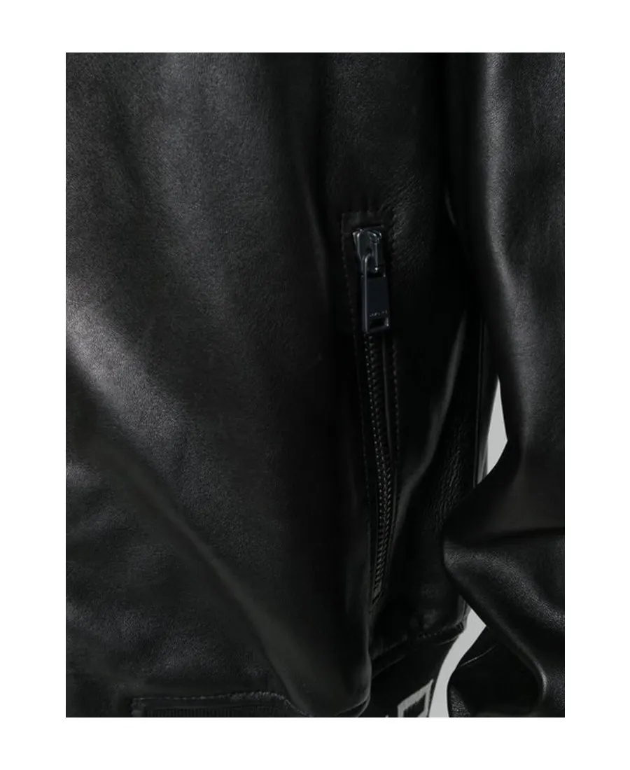 Zippered Leather Bomber Jacket