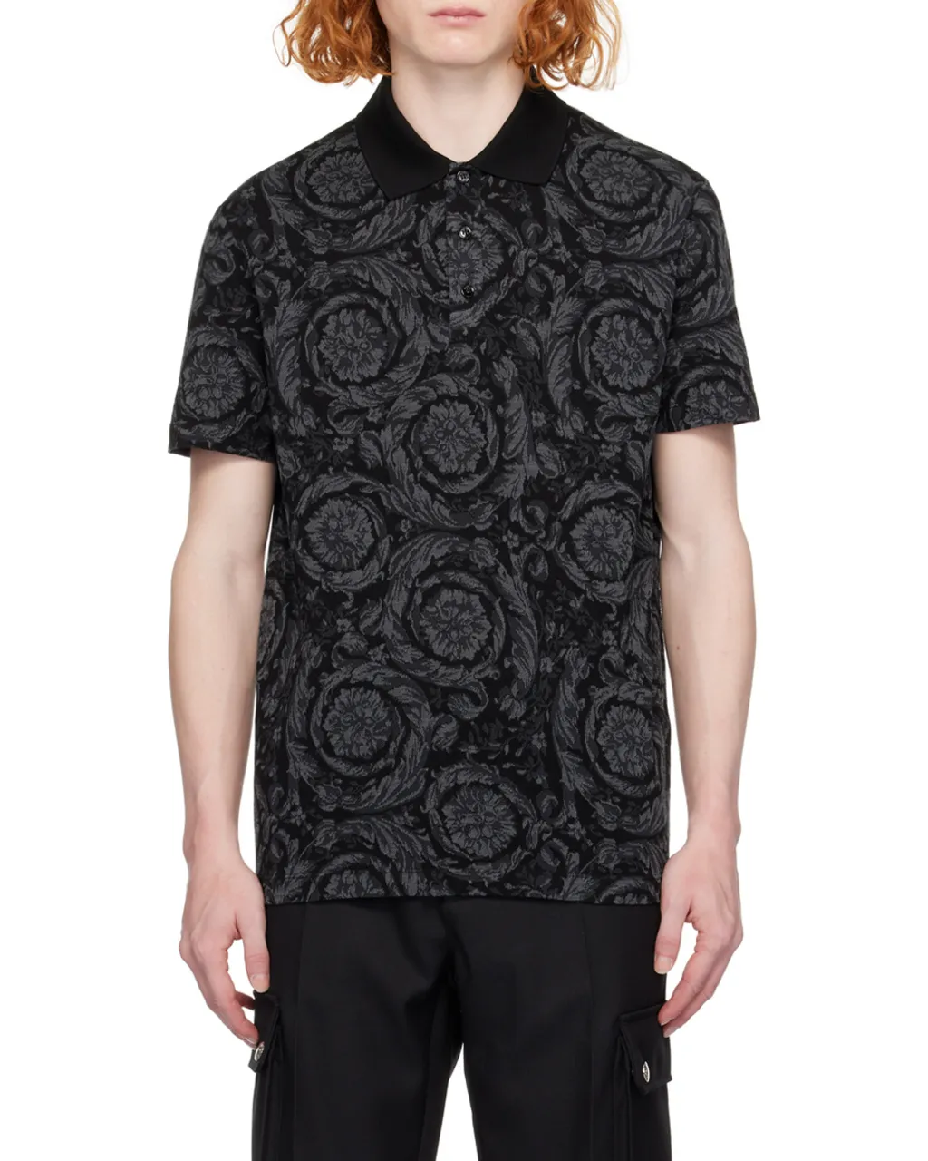 Barocco-Jacquard Short-Sleeved Polo Shirt