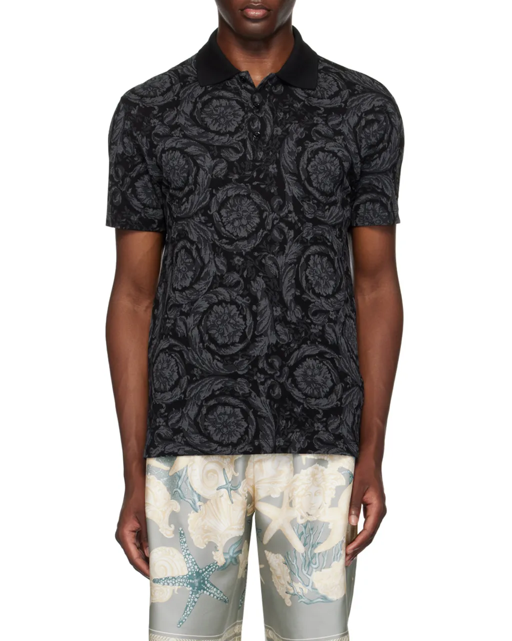 Barocco-Jacquard Short-Sleeved Polo Shirt
