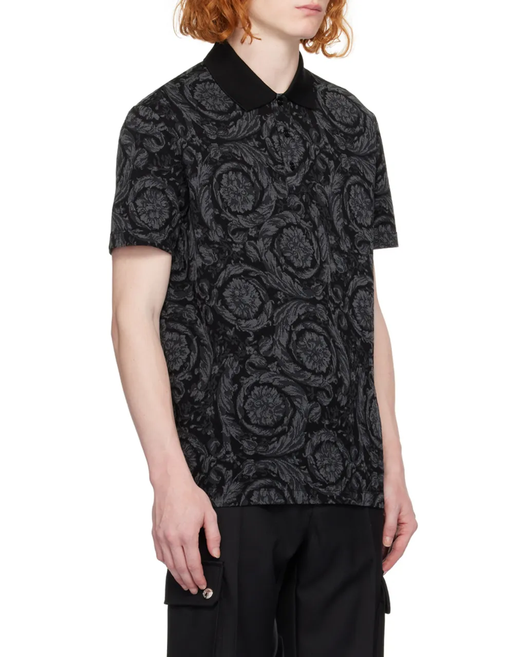 Barocco-Jacquard Short-Sleeved Polo Shirt