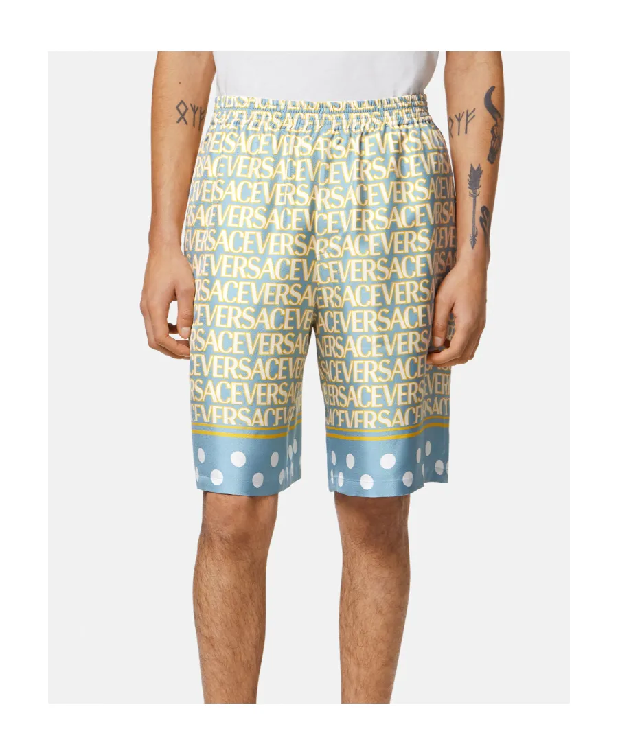 All-Over Logo Printed Knee-Length Shorts