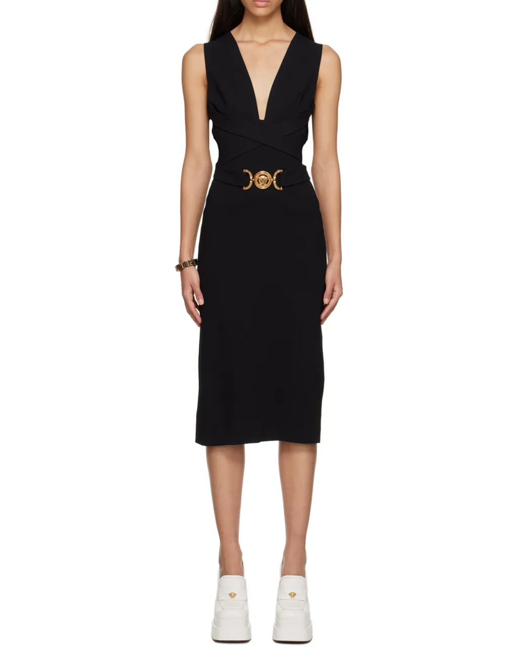 V-Neck Sleeveless Midi Dress