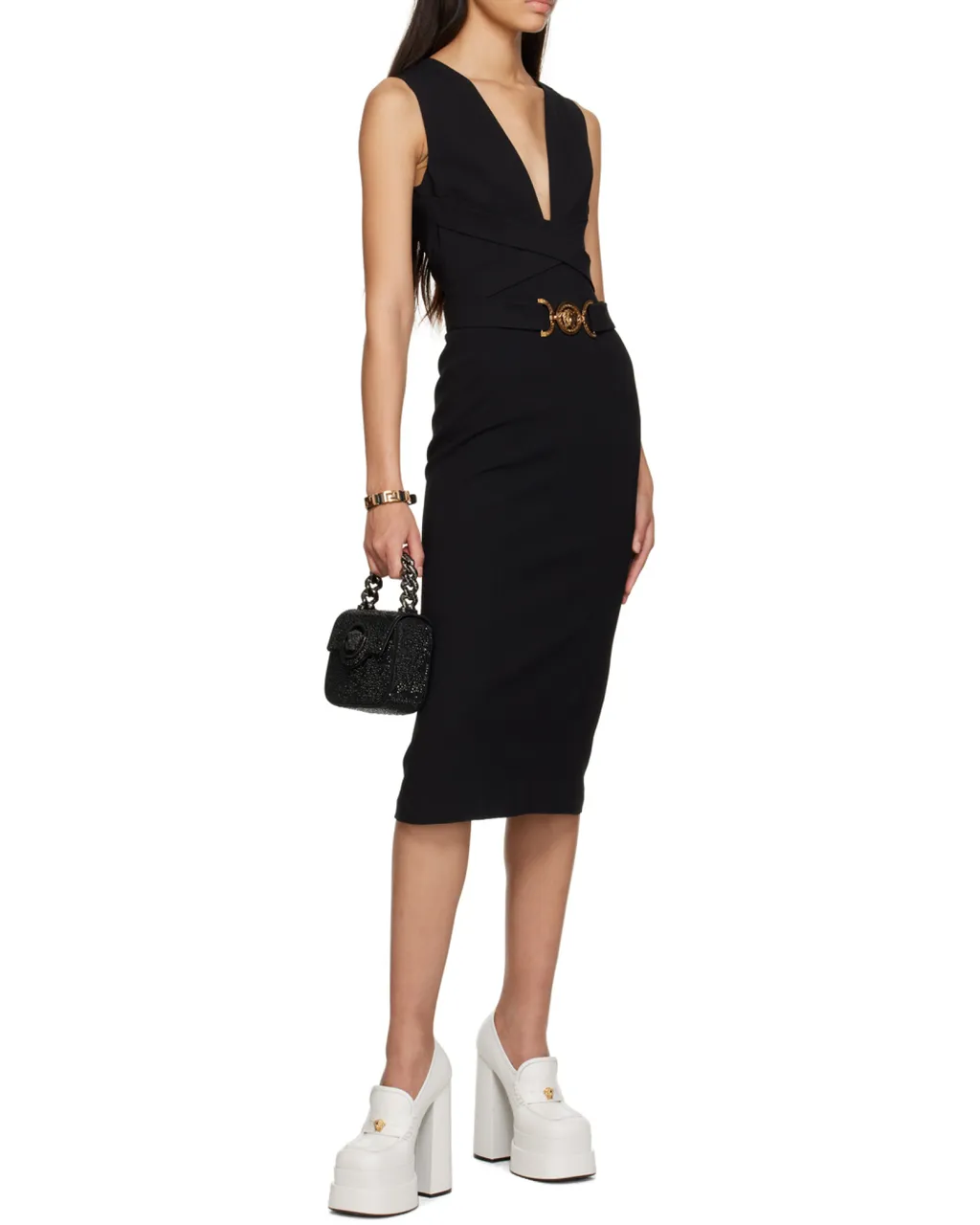 V-Neck Sleeveless Midi Dress