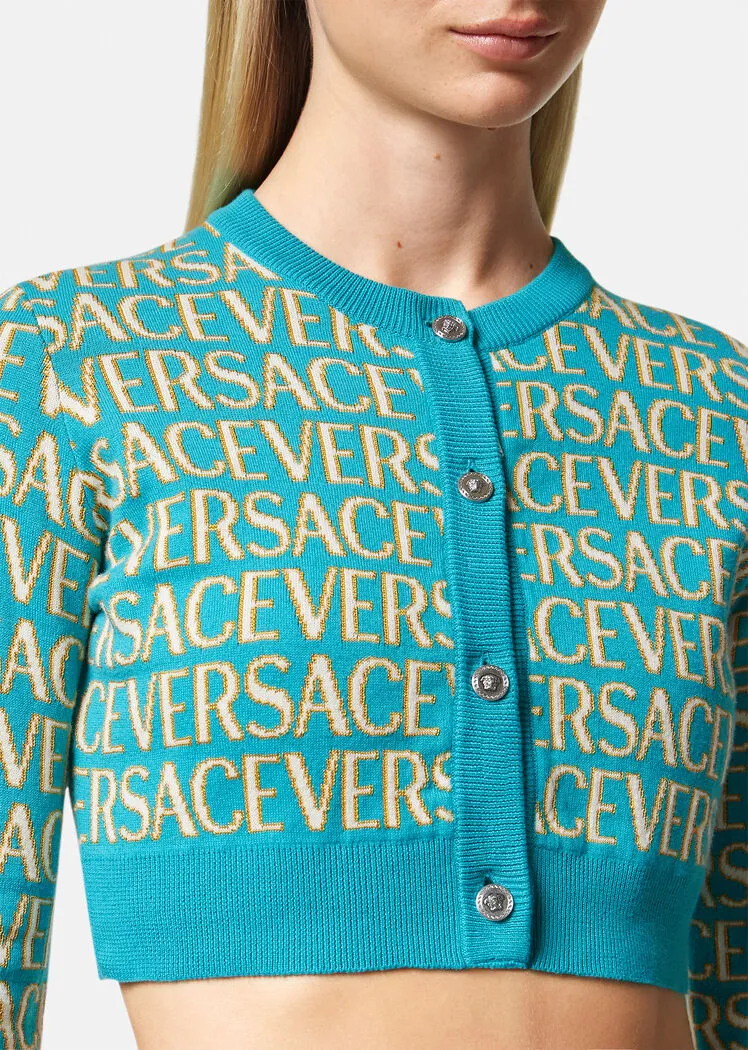 Allover Logo-Jacquard Button-Up Cropped Cardigan