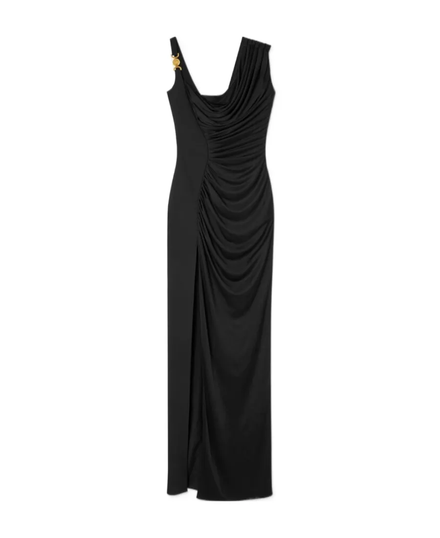 Medusa Head Logo Plaque Side-Slit Maxi Dress