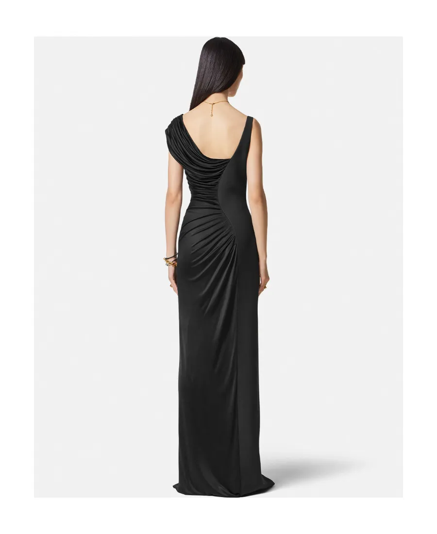 Medusa Head Logo Plaque Side-Slit Maxi Dress