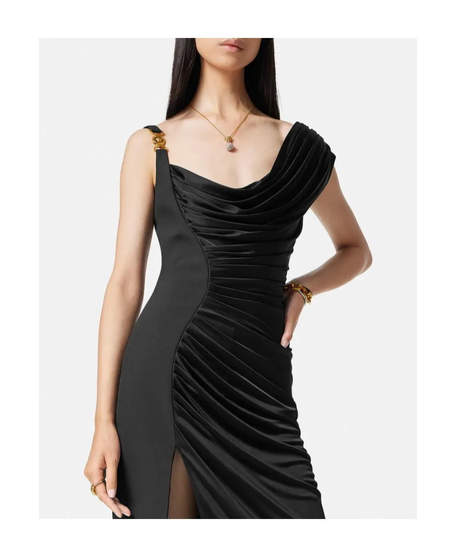 Medusa Head Logo Plaque Side-Slit Maxi Dress