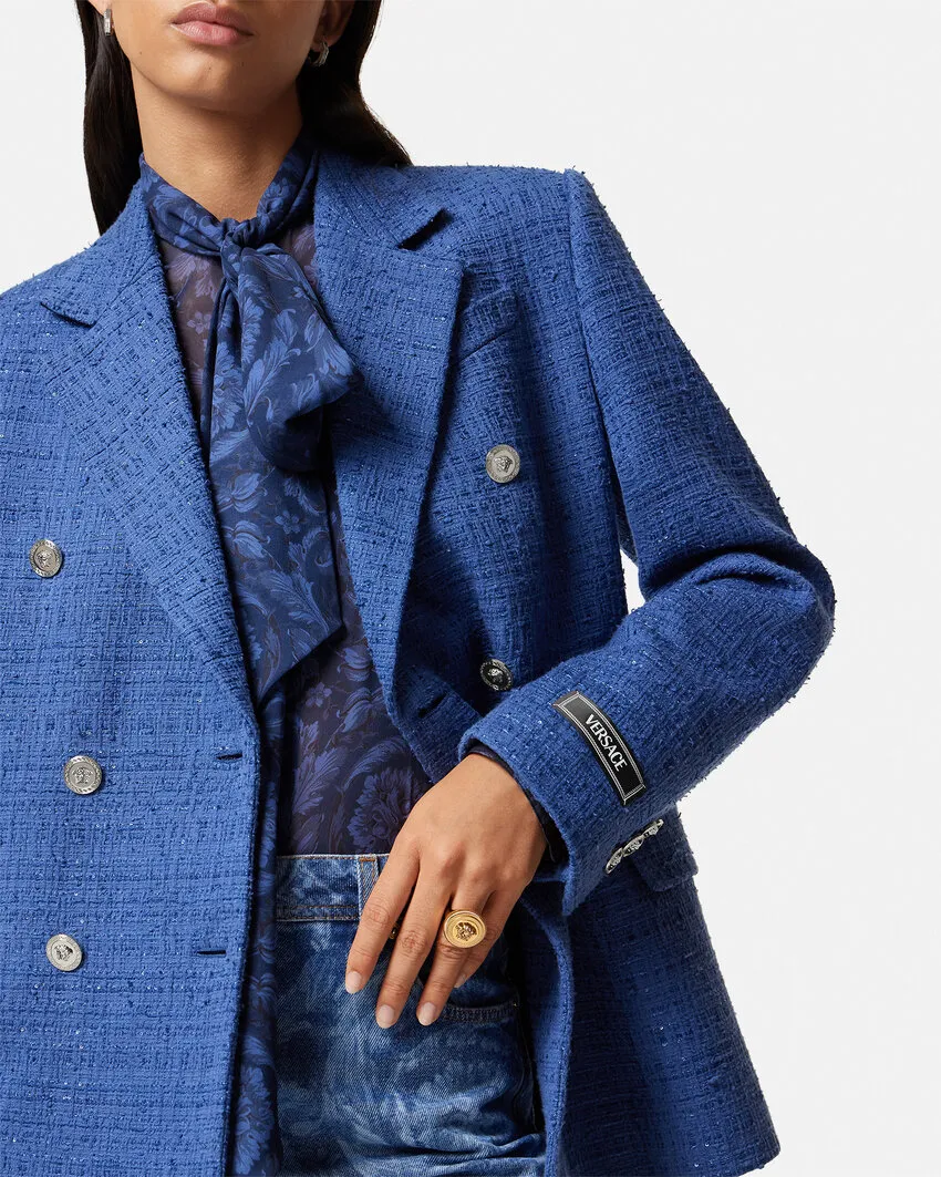 Metallic-Threading Double-Breasted Tailored Blazer