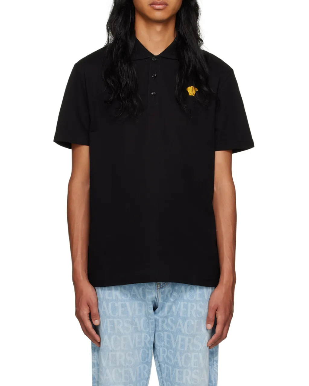 Medusa Logo Embroidered Short-Sleeved Polo Shirt