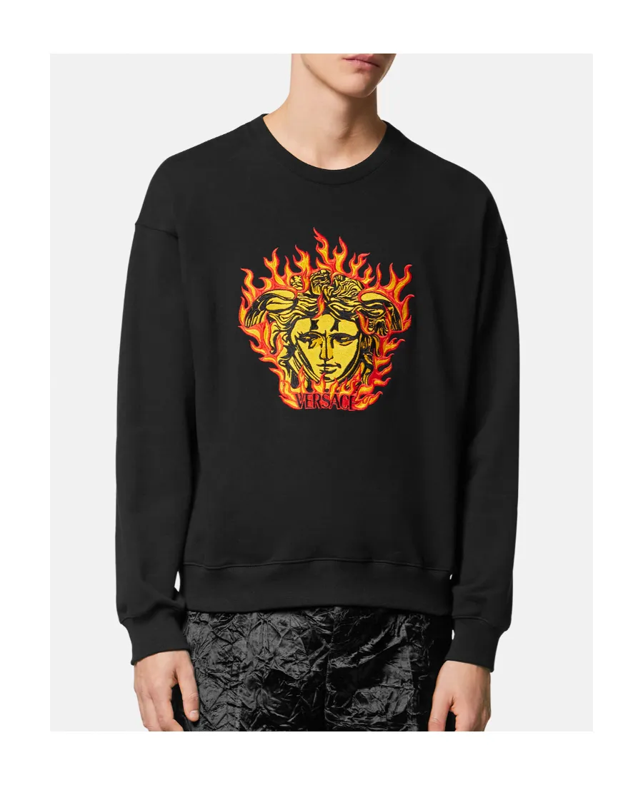 Medusa Flame-Embroidered Crewneck Sweatshirt