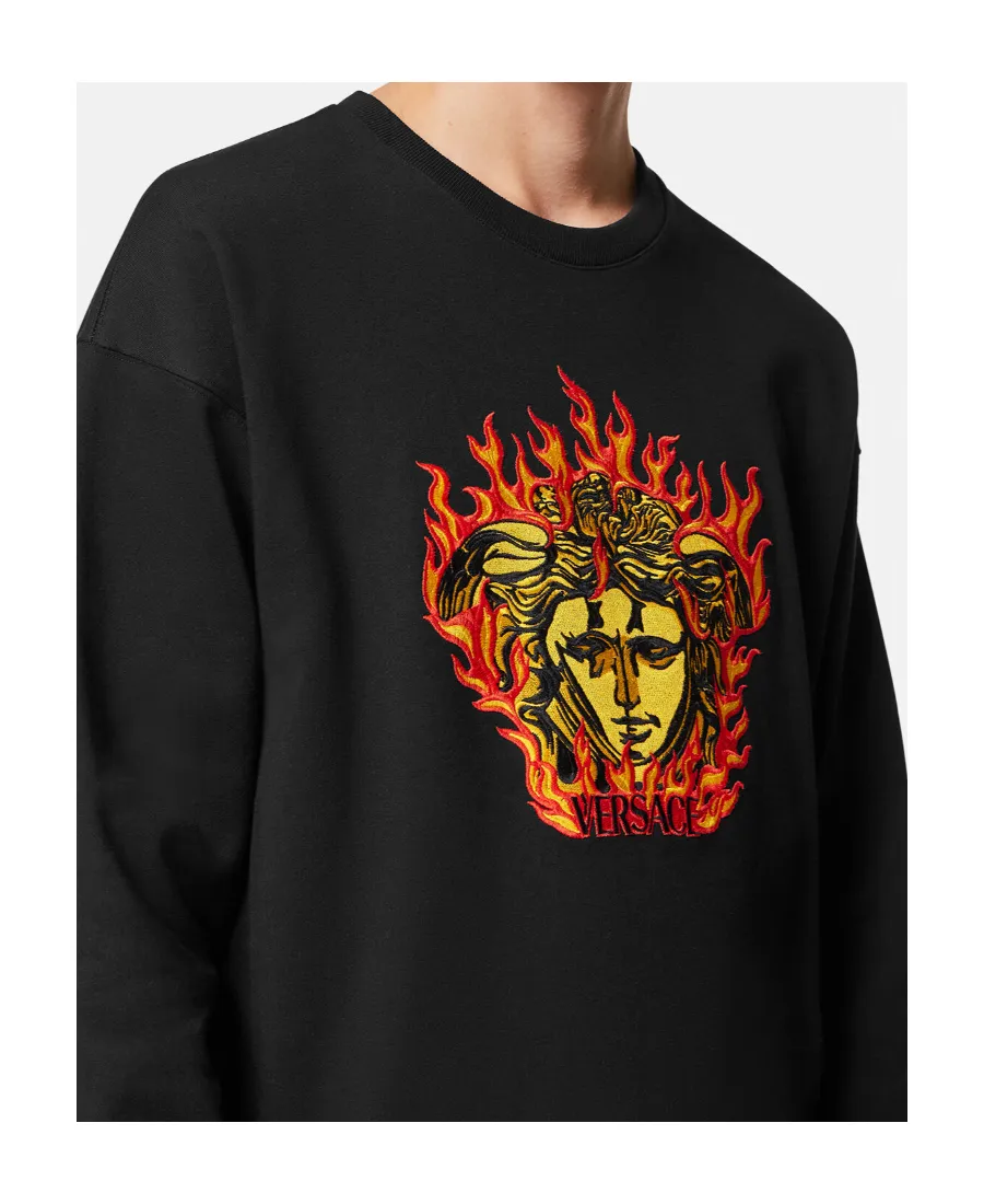 Medusa Flame-Embroidered Crewneck Sweatshirt