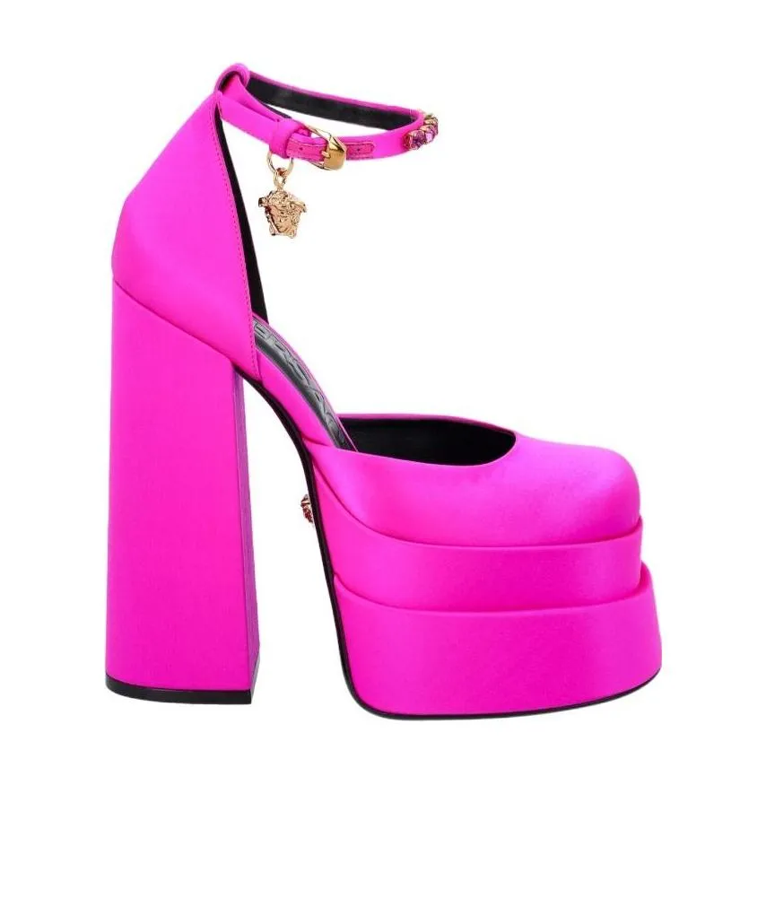 Medusa Head Charm Satin Platform Pumps