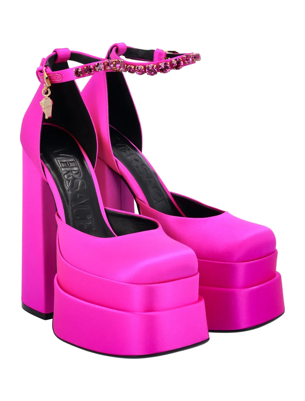 Medusa Head Charm Satin Platform Pumps