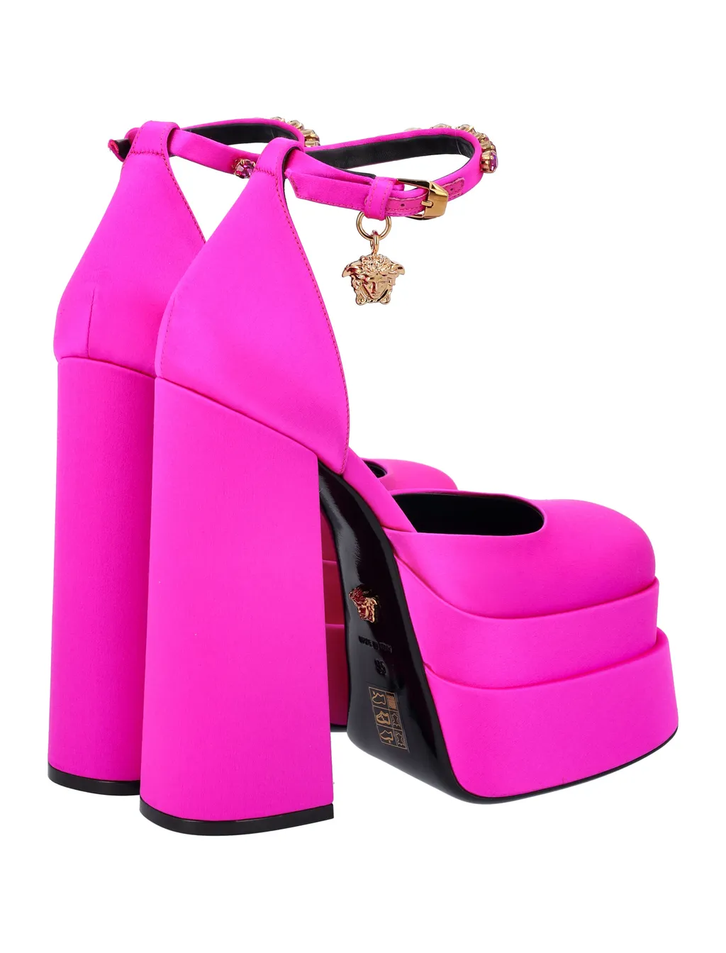 Medusa Head Charm Satin Platform Pumps