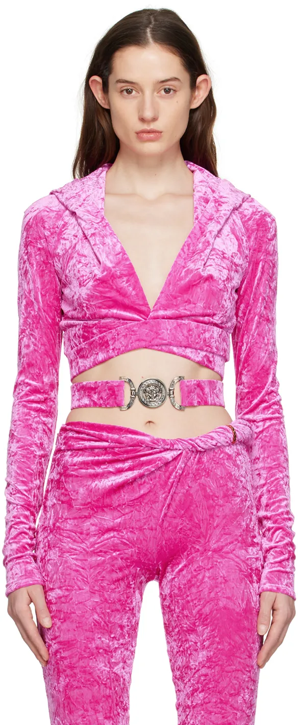 Medusa Plaque Crossover Velvet Top