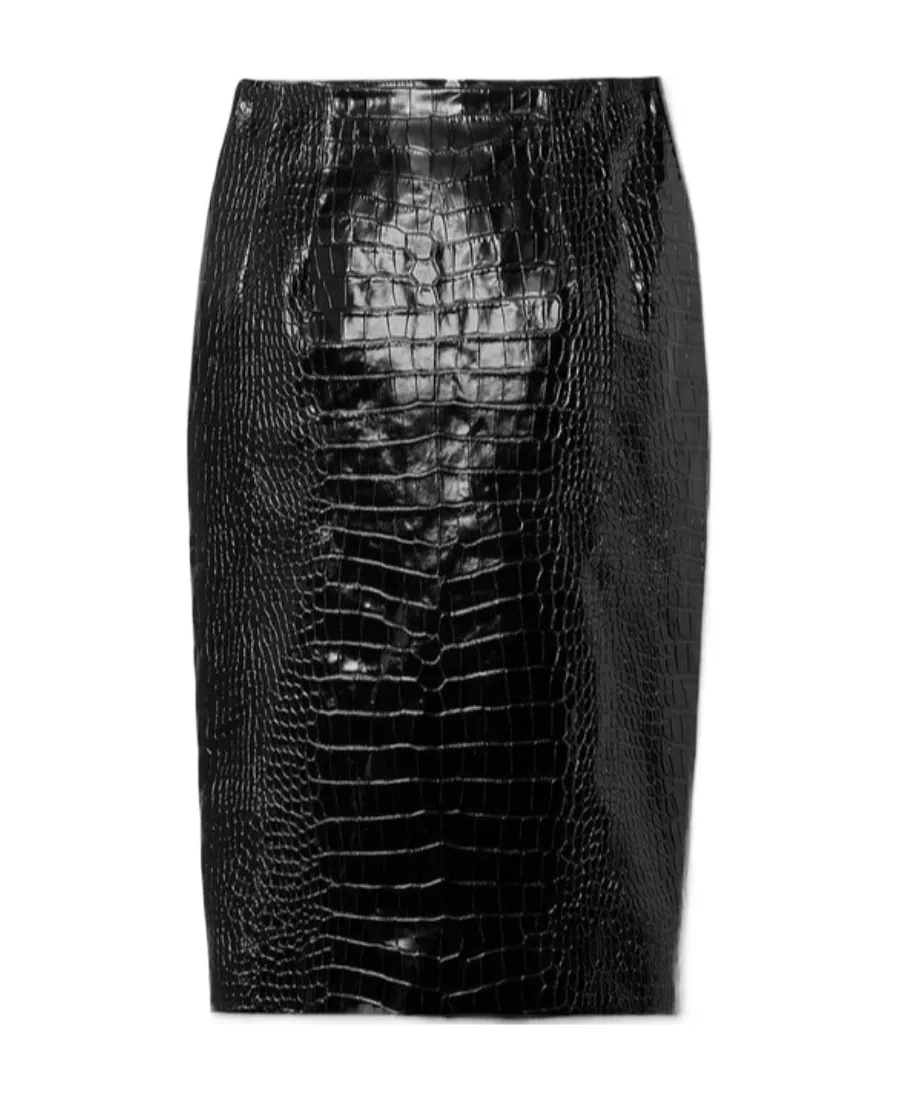 Embossed Zipped Midi Skirt