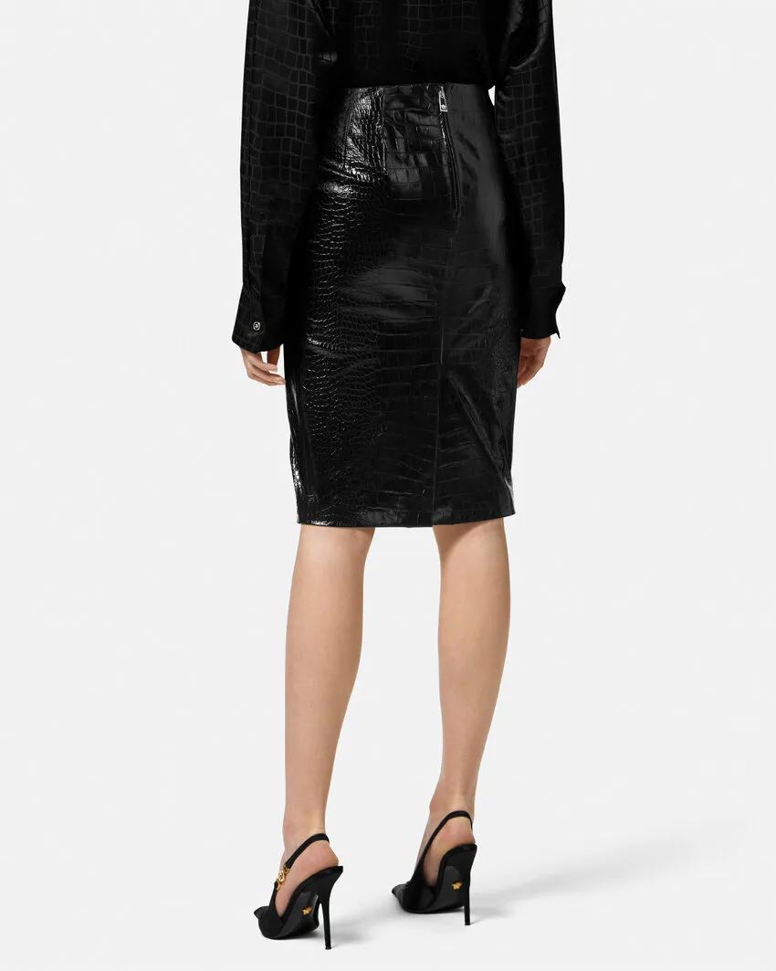 Embossed Zipped Midi Skirt