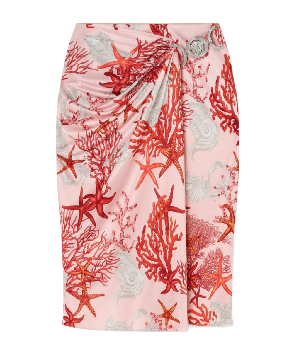 Barocco Sea High-Waist Gathered Midi Skirt