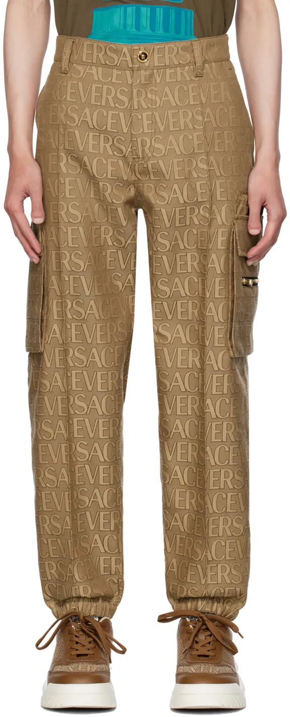 Allover Logo-Printed Mid-Rise Cargo Trousers