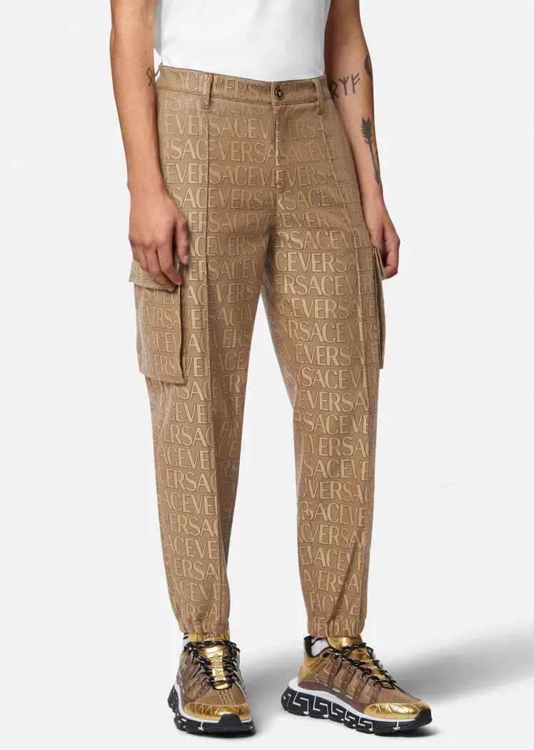 Allover Logo-Printed Mid-Rise Cargo Trousers