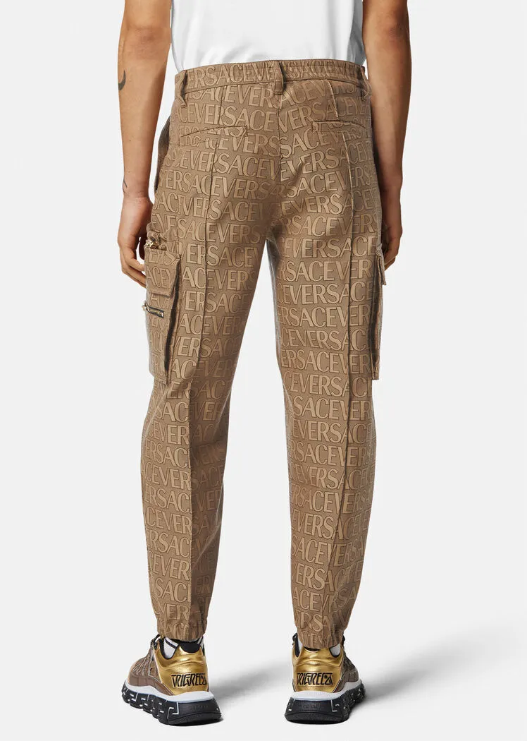 Allover Logo-Printed Mid-Rise Cargo Trousers