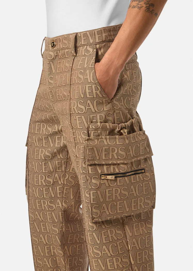 Allover Logo-Printed Mid-Rise Cargo Trousers
