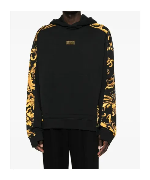 Baroque-Print Panelled Hoodie