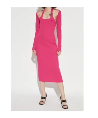 Halterneck Ribbed-Knit Midi Dress