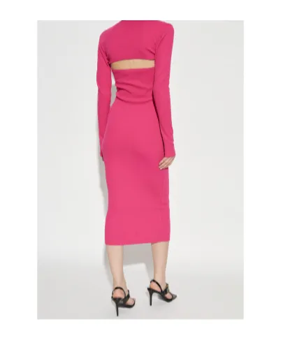 Halterneck Ribbed-Knit Midi Dress