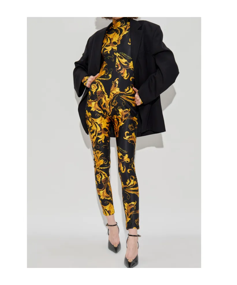 Baroque-Print High-Neck Jumpsuit