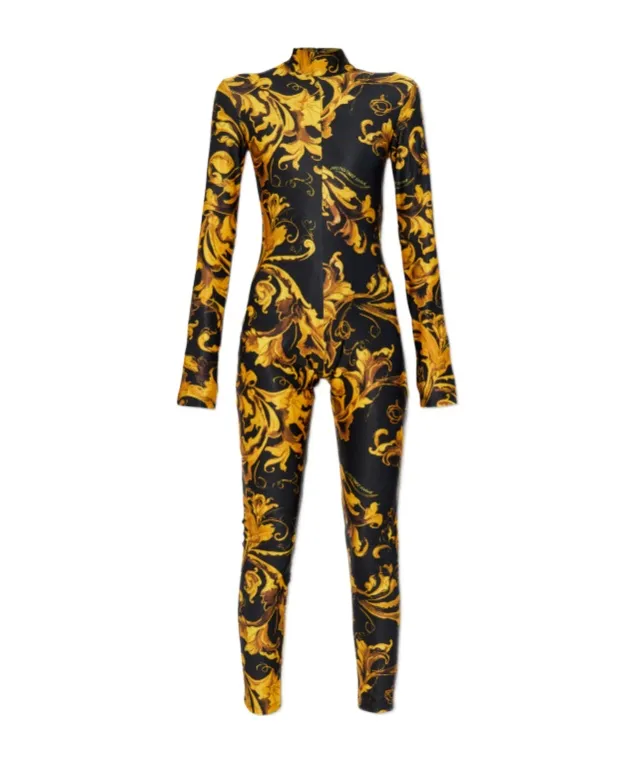 Baroque-Print High-Neck Jumpsuit