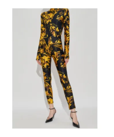 Baroque-Print High-Neck Jumpsuit