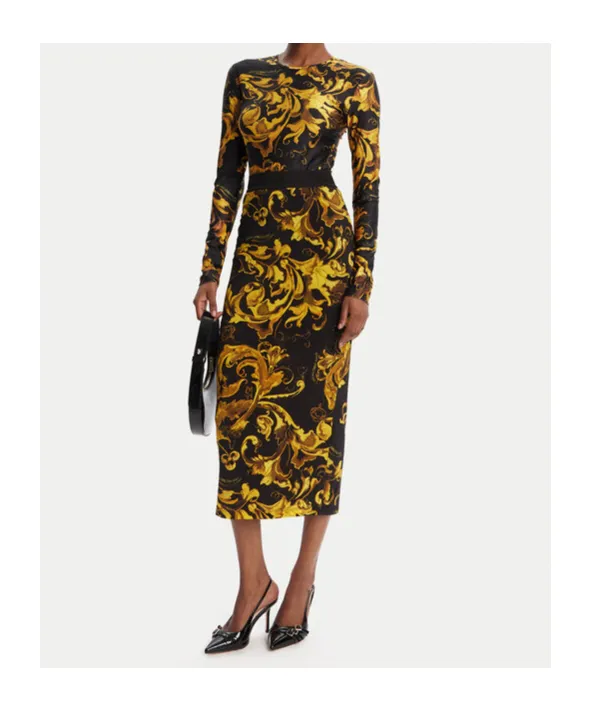 Baroque-Print Midi Skirt