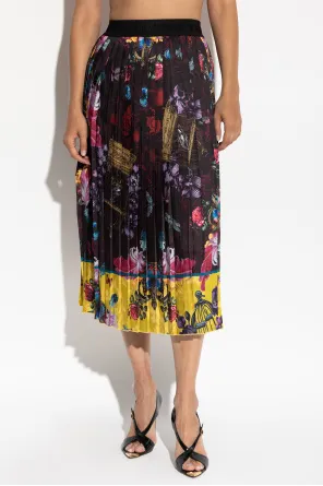 Pleated Floral-Print Midi Skirt