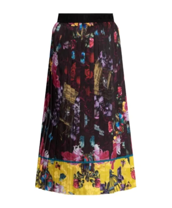 Pleated Floral-Print Midi Skirt