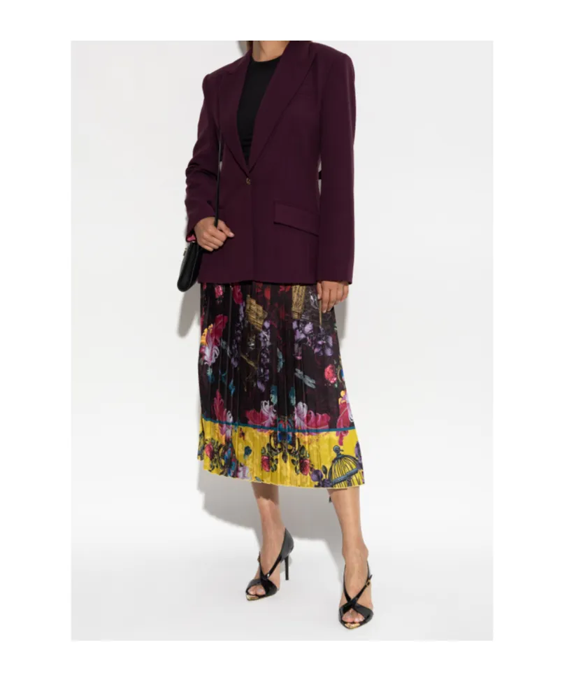 Pleated Floral-Print Midi Skirt