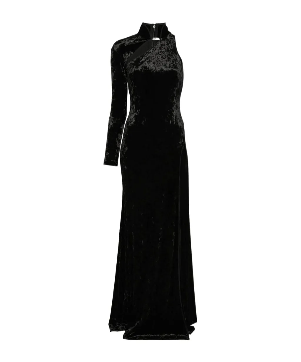 One-Sleeve Velvet Maxi Dress