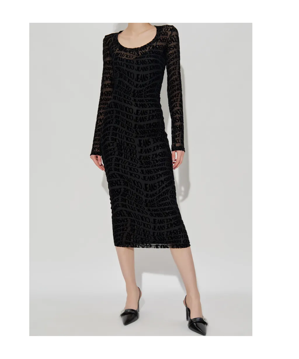 Logo-Print Long-Sleeve Midi Dress