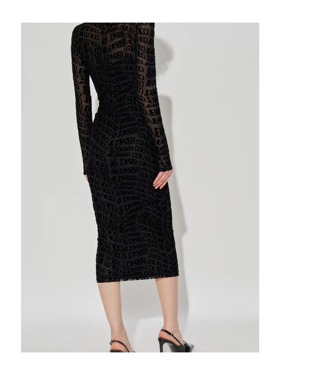Logo-Print Long-Sleeve Midi Dress