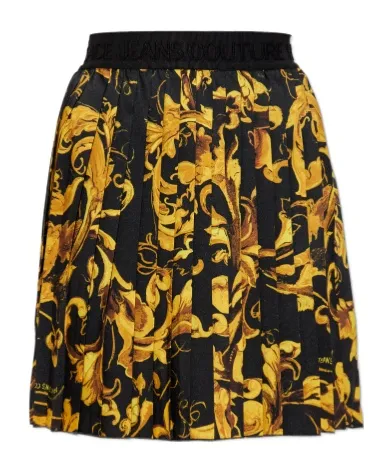 Baroque-Print Pleated Mini Skirt