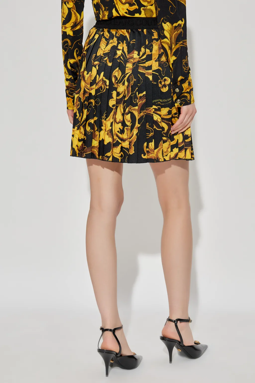 Baroque-Print Pleated Mini Skirt