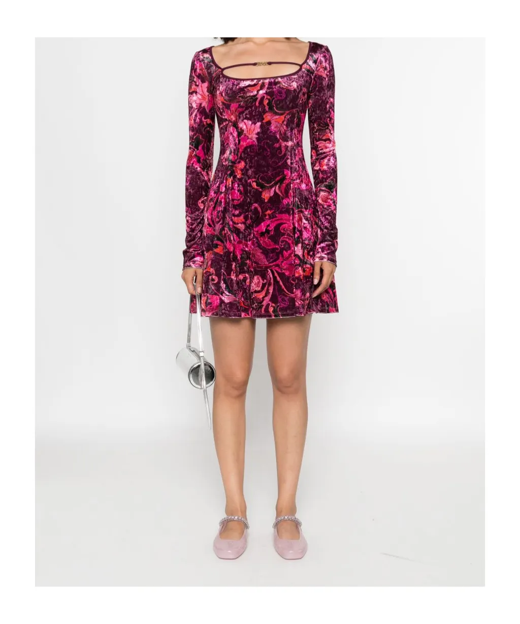 Floral-Print Velvet Mini Dress