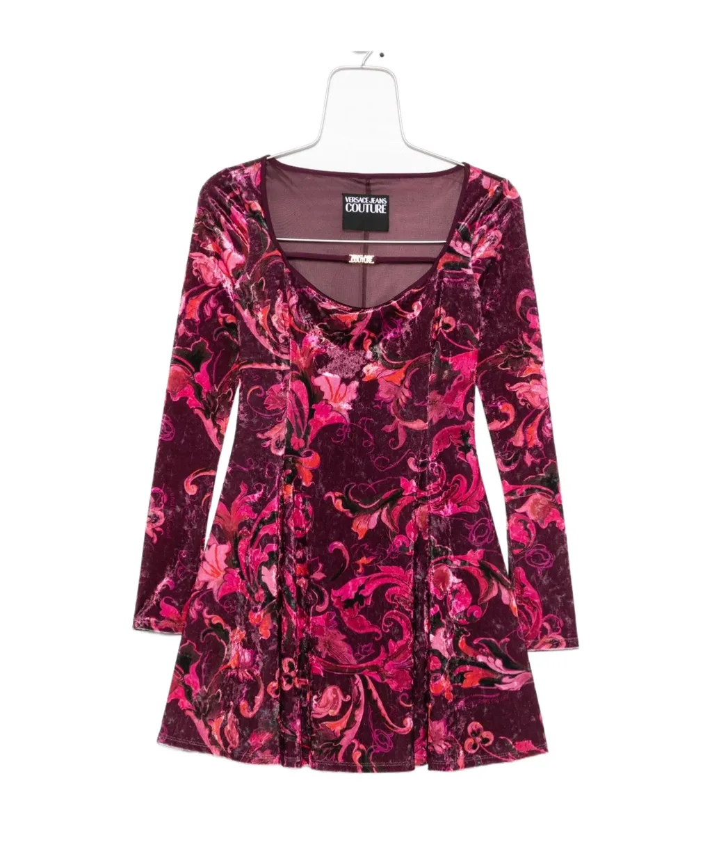 Floral-Print Velvet Mini Dress