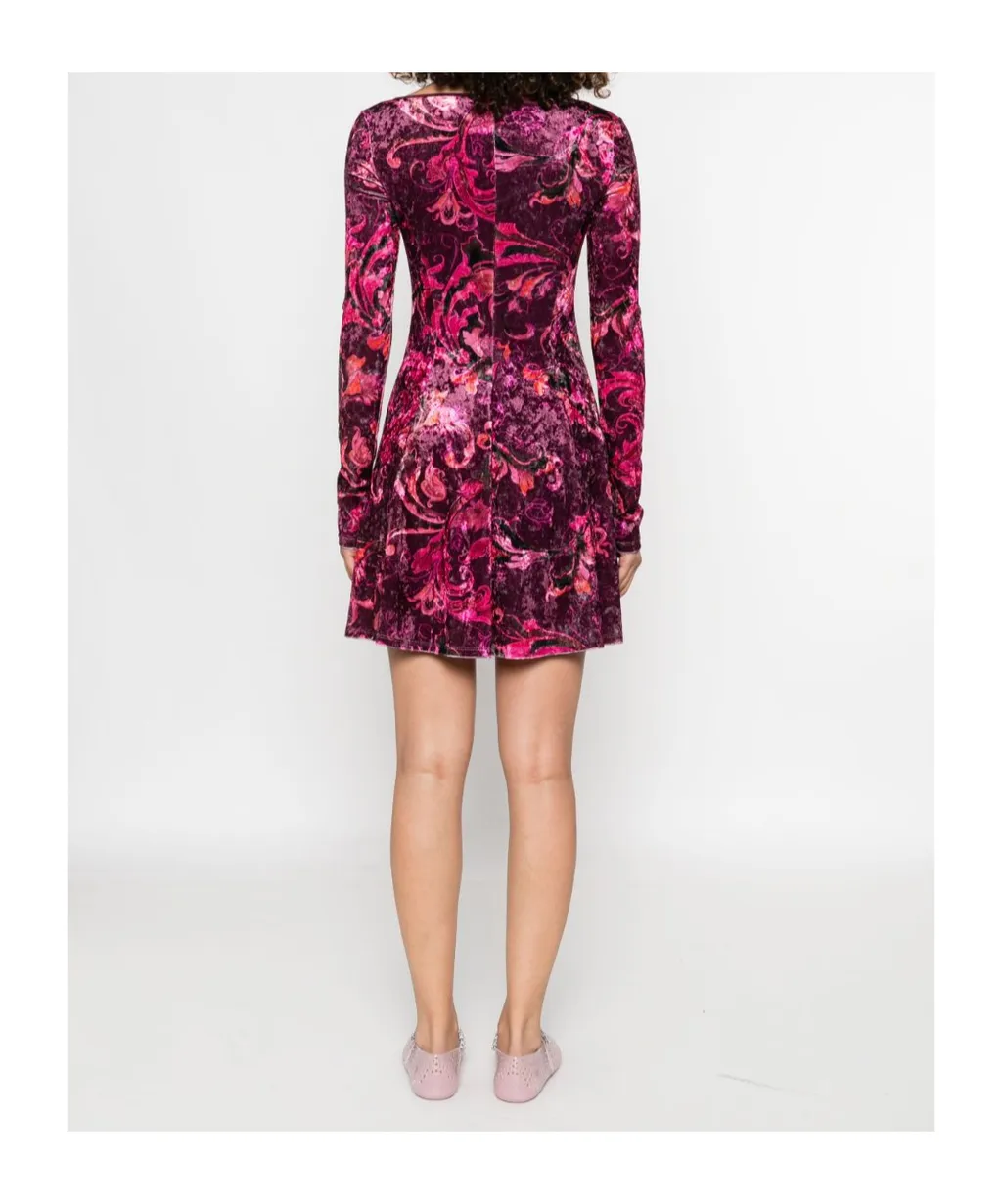 Floral-Print Velvet Mini Dress