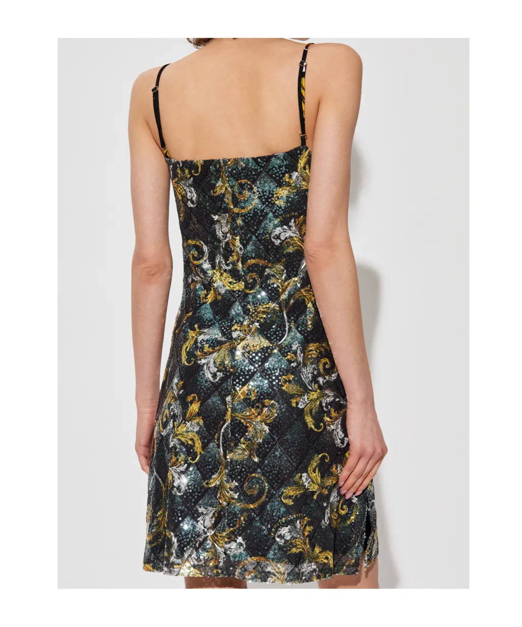 Barocco Pattern Sequin Embellished Mini Dress