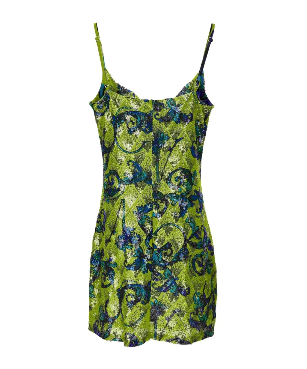 Barocco Pattern Sequin Embellished Mini Dress