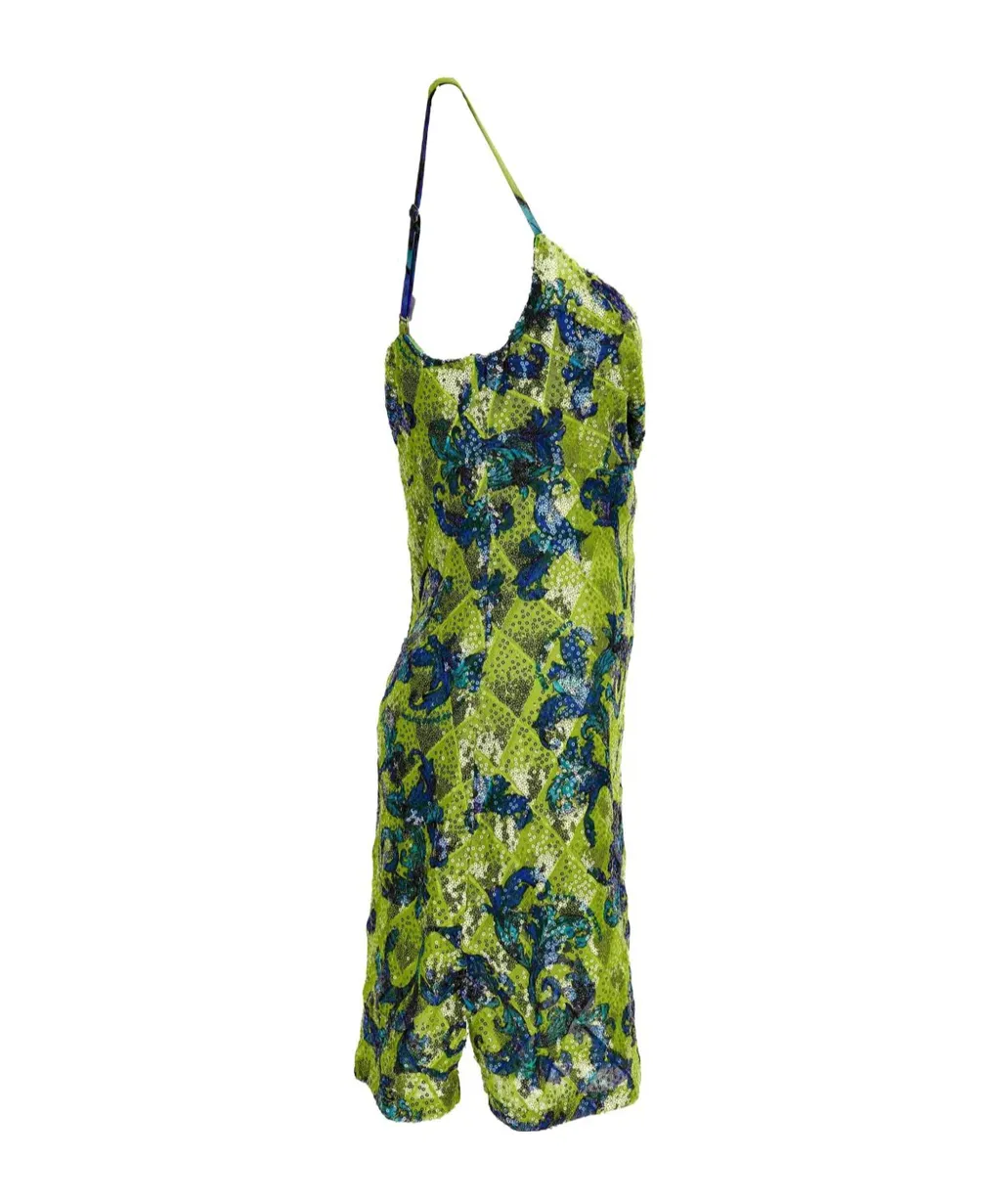 Barocco Pattern Sequin Embellished Mini Dress